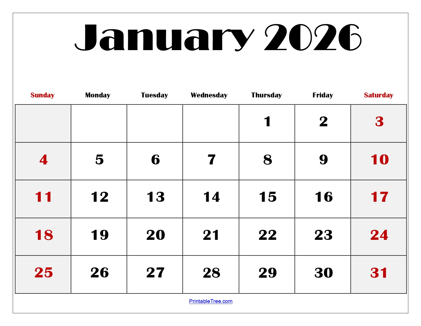 Blank January 2026 Calendar Printable Pdf Templates intended for January 2026 and February Printable Calendar