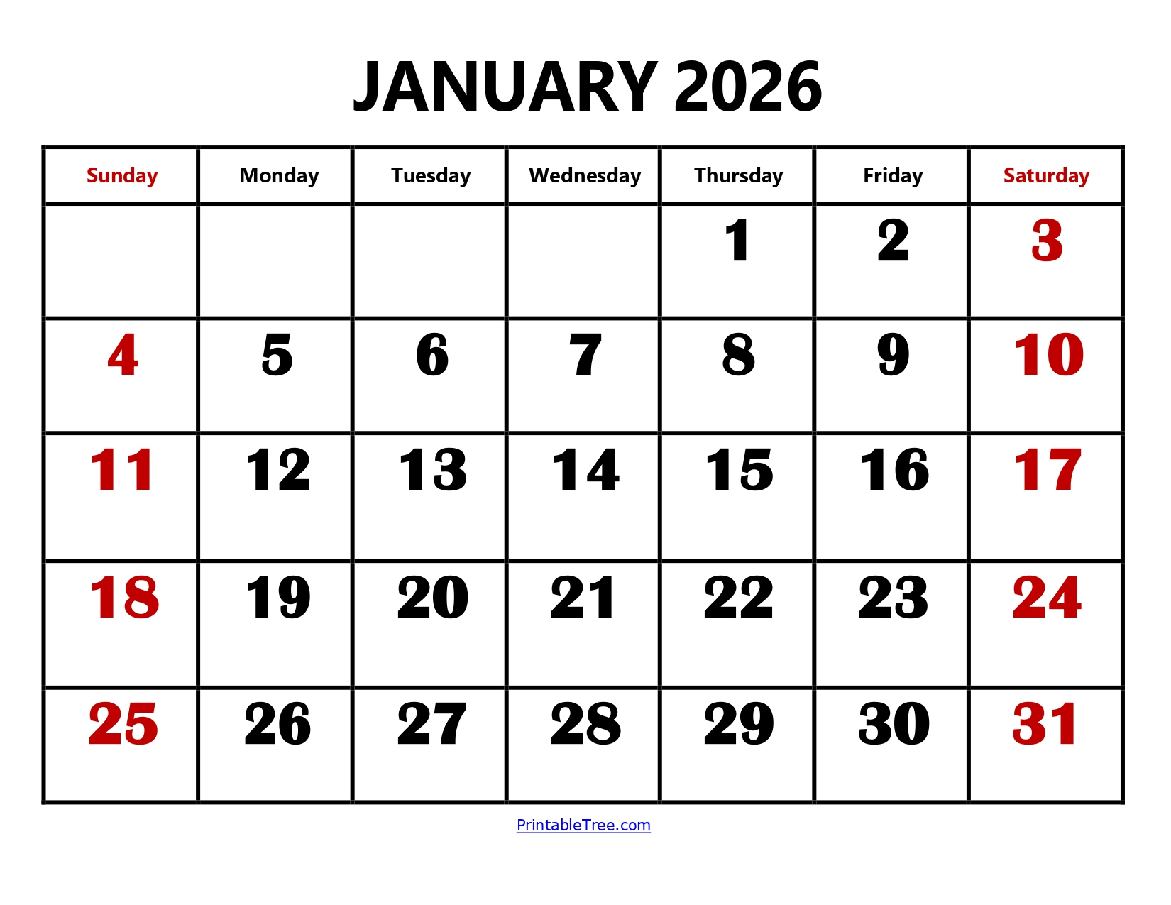 Blank January 2026 Calendar Printable Pdf Templates throughout Calendar January 2026 Printable
