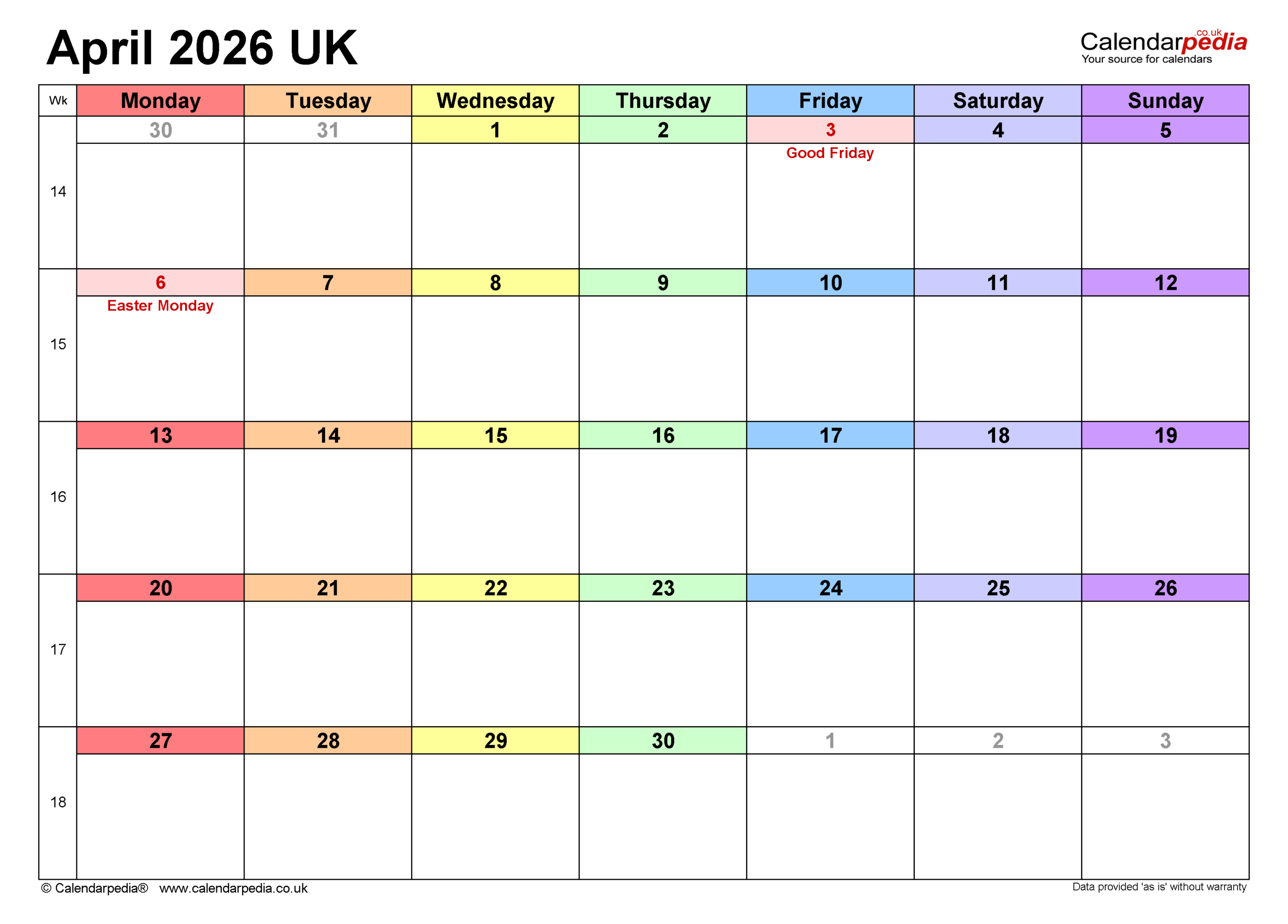 Calendar April 2026 Uk With Pdf, Excel And Word Templates in Attendance Sheet April 2026