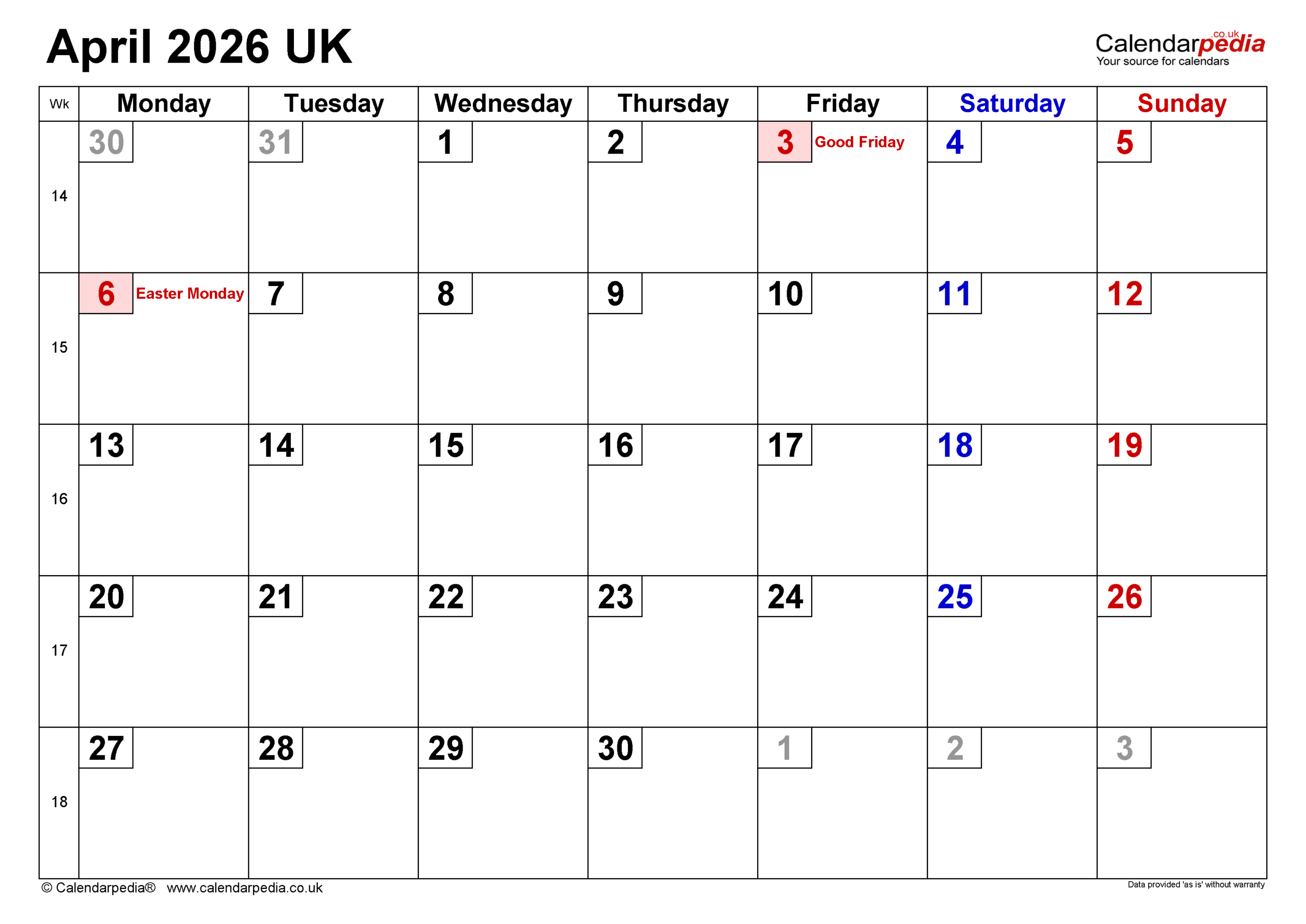 Calendar April 2026 Uk With Pdf, Excel And Word Templates within Attendance Sheet April 2026