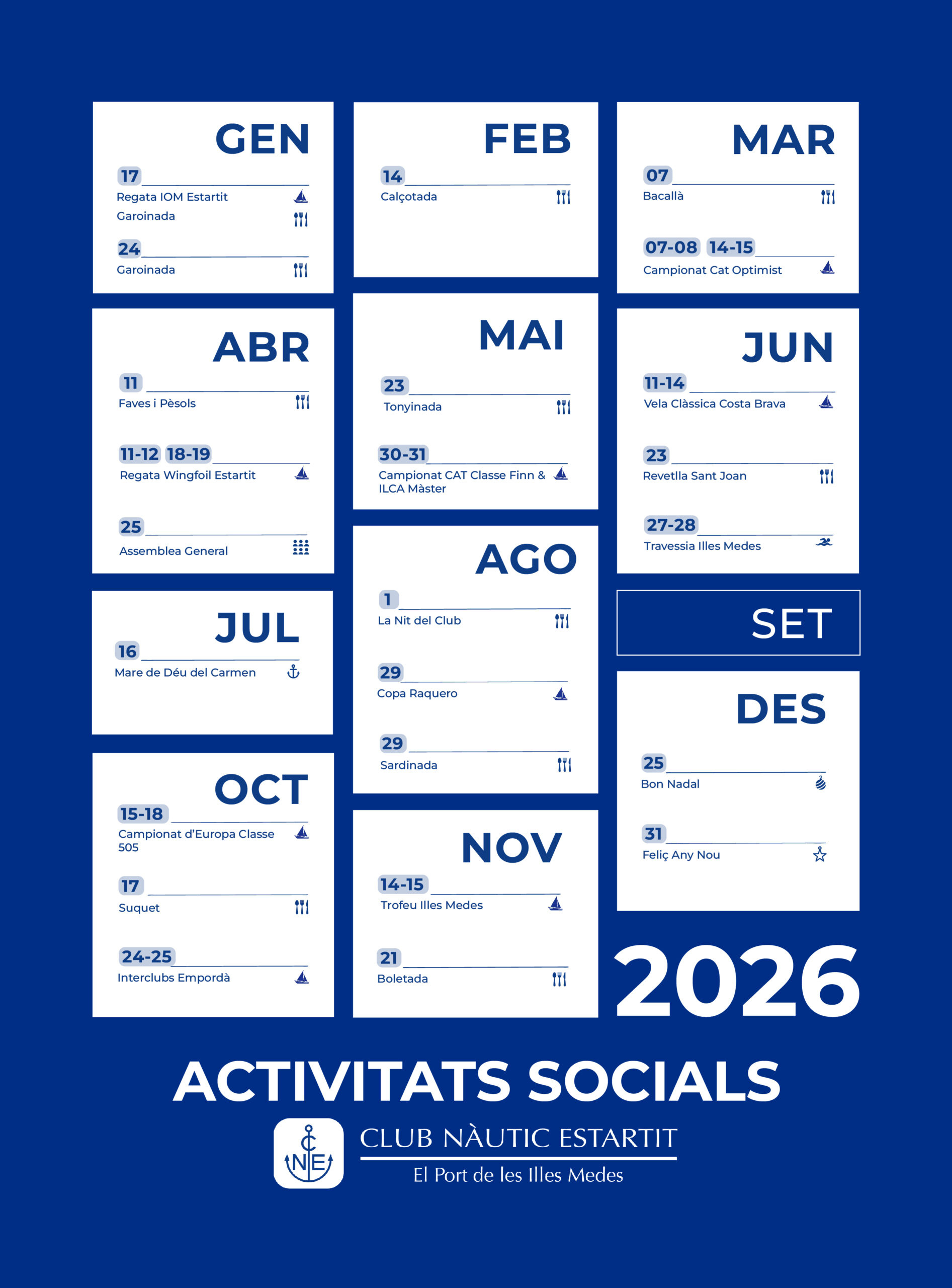 Calendar Of Activities 2026 - Club Nàutic Estartit in Calendar of Activities 2026
