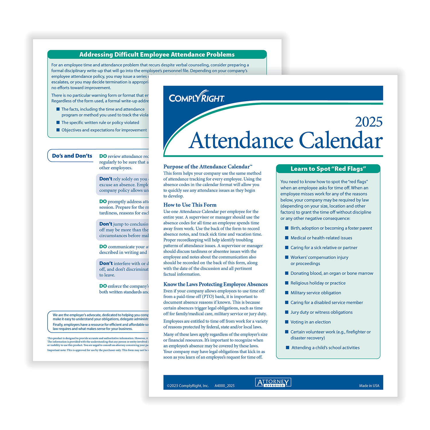 Complyright 2026 Attendance Calendar Set, 50 Forms/Pack (A1411W16Pk50 pertaining to Attendance Of May 2026