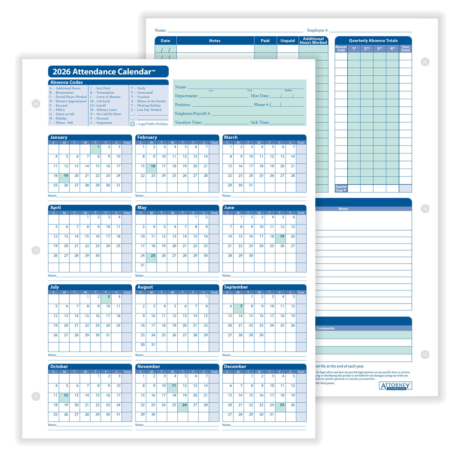 Complyrightdealer | 2026 Attendance Calendar Card, Pack Of 50 inside 2026 Attendance Calendar Cards