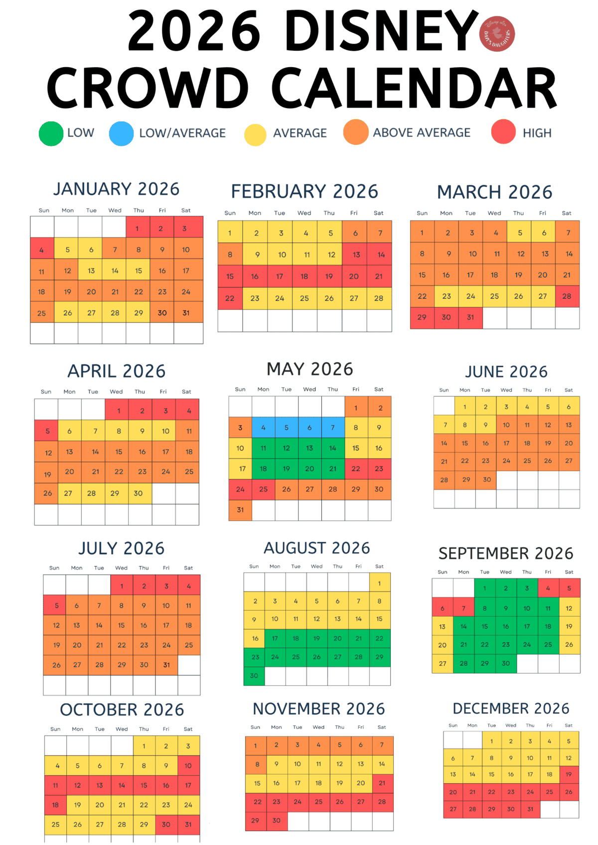 Disney World Crowd Calendar 2026 inside Disneyland Attendance Calendar 2026