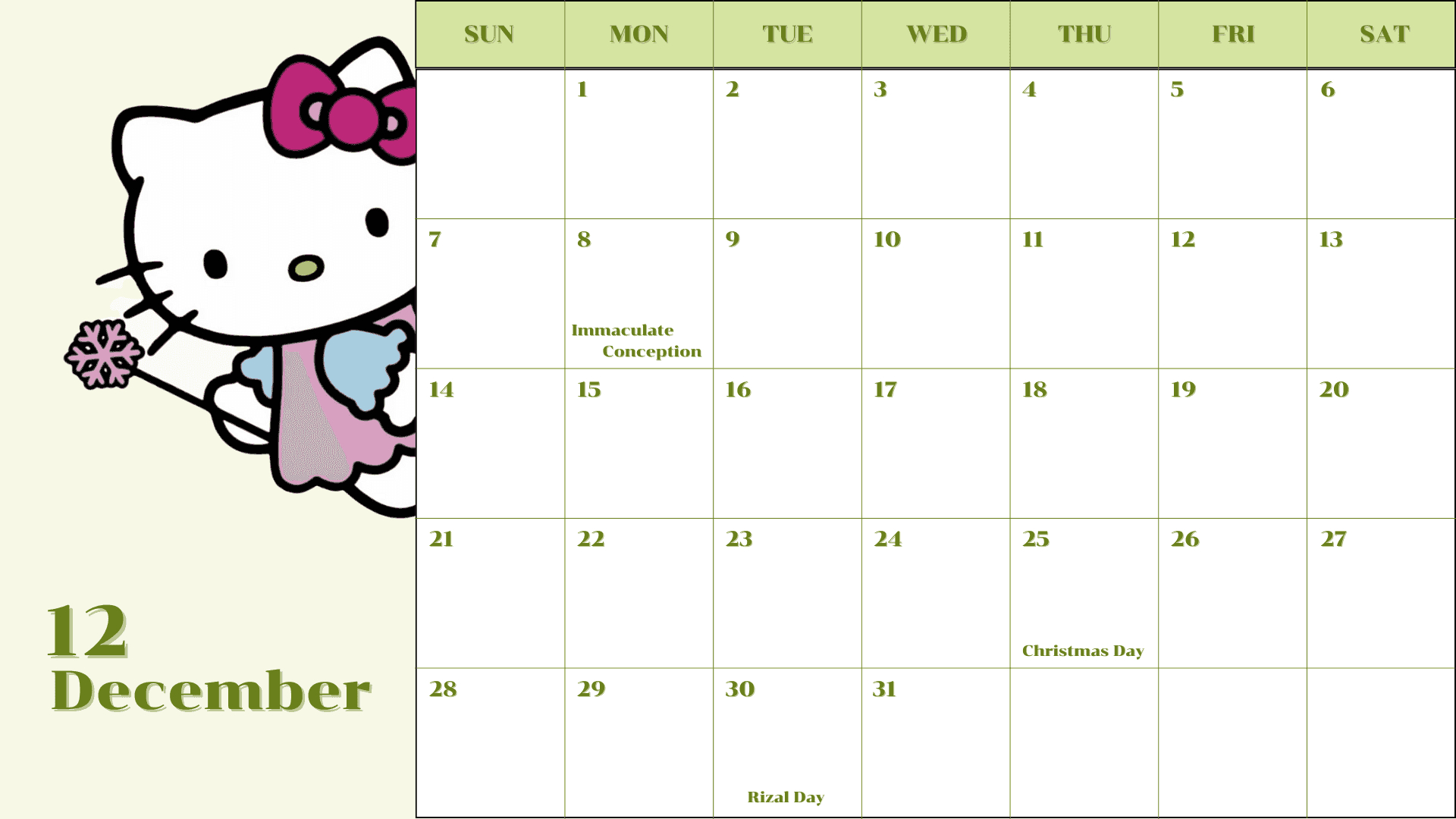 ❆ 2025 - Hello Kitty Calendar - Canva-Template ❆Kjc within Hello Kitty December 2025 Calendar