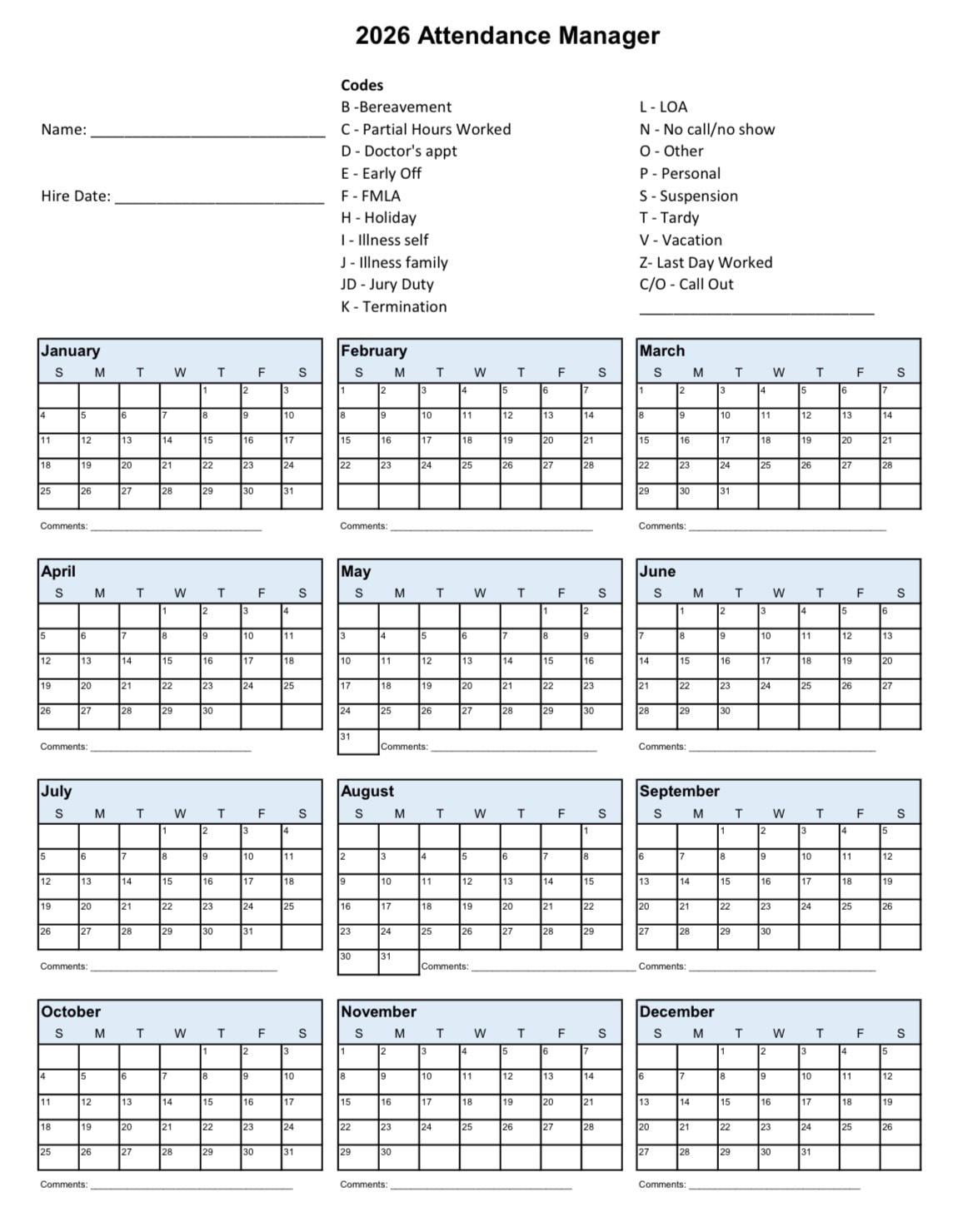 Employee Attendance - Etsy Canada intended for Staff Attendance For January 2026