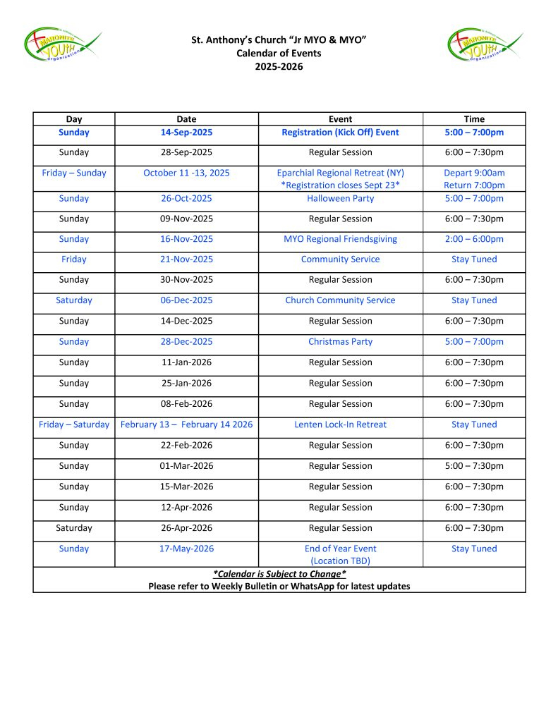 Events – St Anthony Maronite Church regarding Maronite Liturgical Calendar 2026