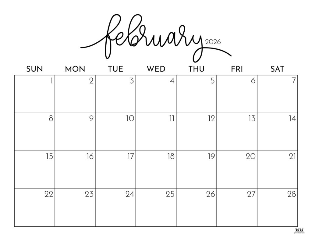 February 2026 Calendars - 123 Free Printables | Printabulls for February 2026 Calendar Page