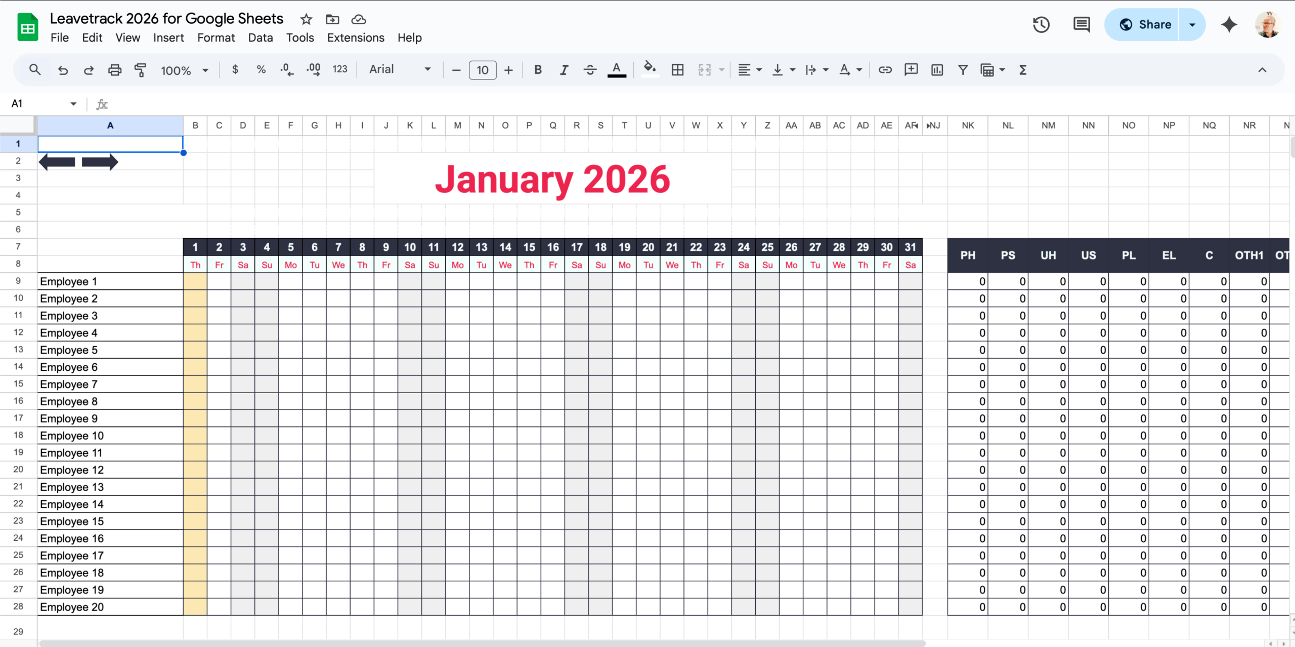 Free 2026 Excel And Google Sheets Holiday Planner - Employee Leave with regard to Absence Calendar 2026 Free Download