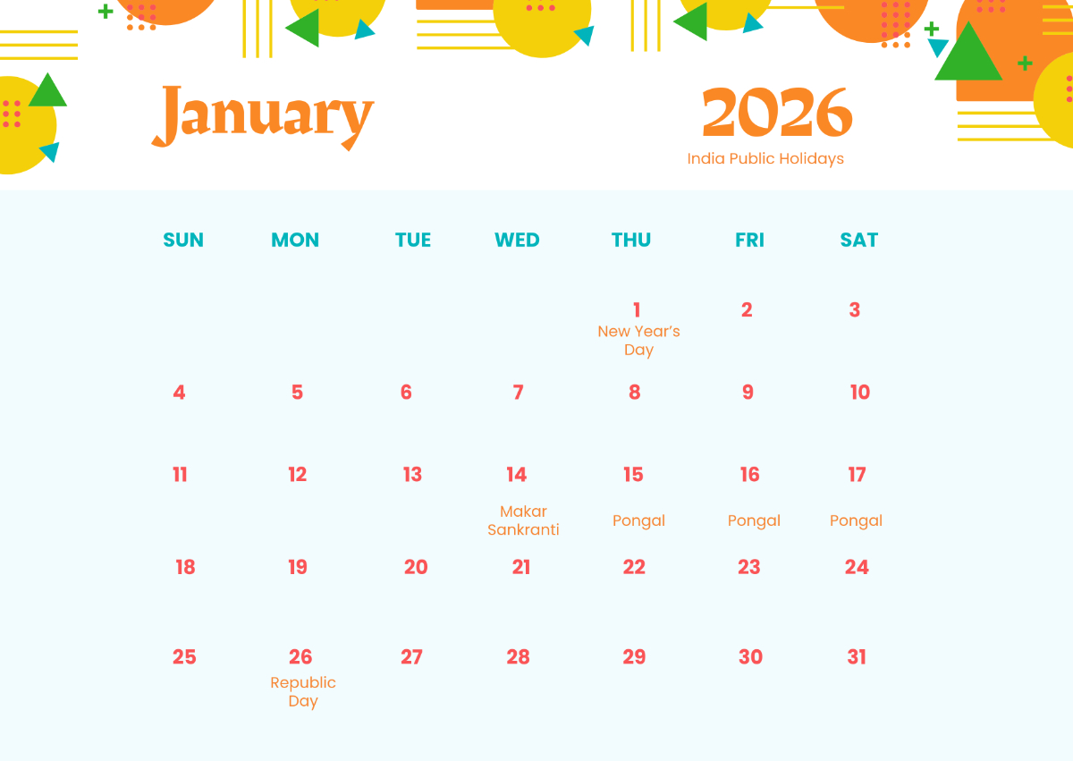Free Creative January 2026 India Calendar Template To Edit Online inside January 2026 Calendar with Indian Holidays Printable