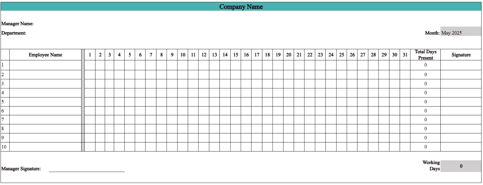 Free Employee Attendance Calendar Templates 2025 throughout 2026 Employee Attendance Calendar Printable Free