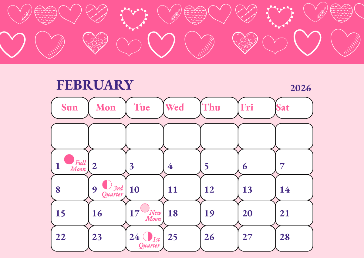 Free February 2026 Calendar With Moon Phases Template To Edit Online in Full Moon Calendar 2026 February