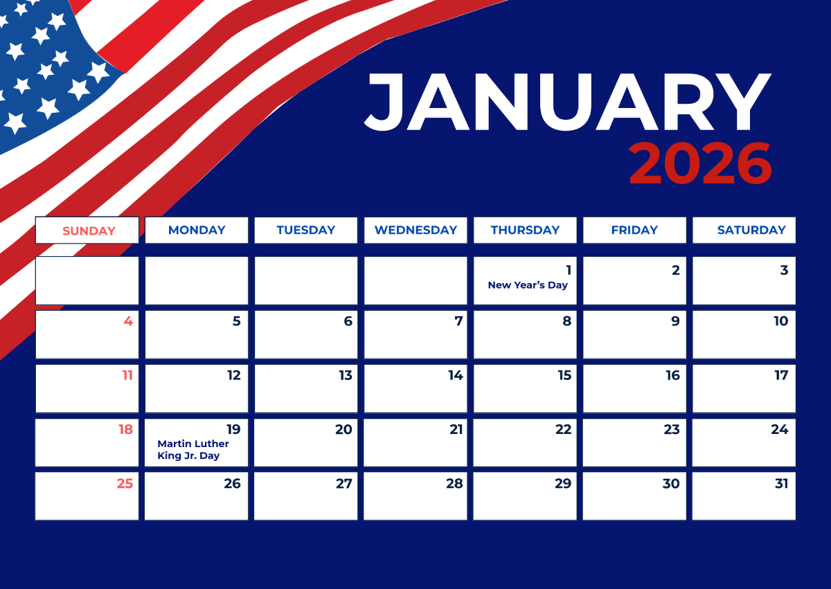 Free January 2026 Usa Calendar Template To Edit Online regarding Calendar For January 2026 United States