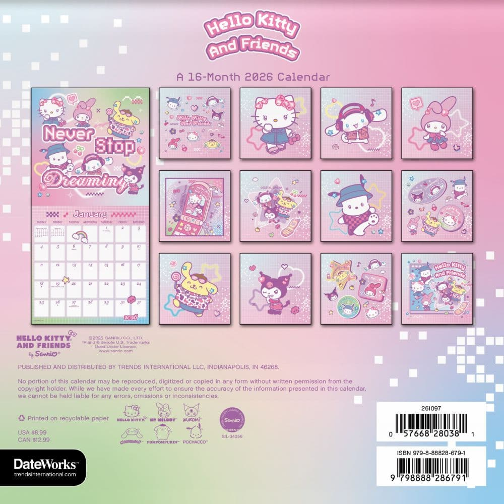 Hello Kitty 2026 Mini Wall Calendar - Calendars for Free Printable Hello Kitty Calendar 2026