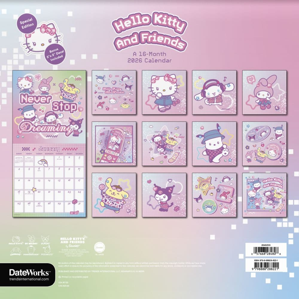 Hello Kitty And Friends Exclusive With Decal 2026 Wall Calendar with 2026 Hello Kitty Calendar