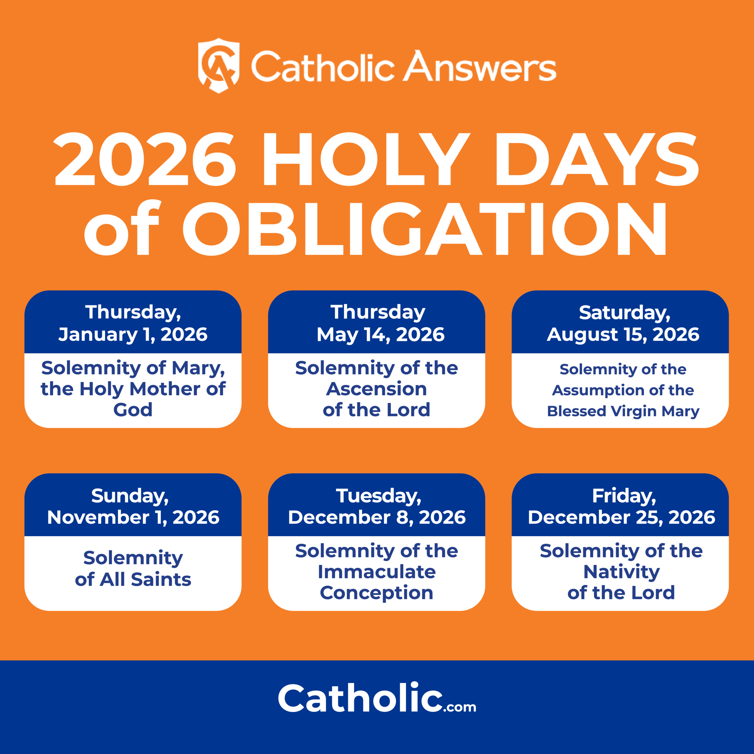 Holy Days Of Obligation 2025 &amp;amp; 2026 | List Of Catholic Holy Days with Catholic Calendar 2026 with Holy Days
