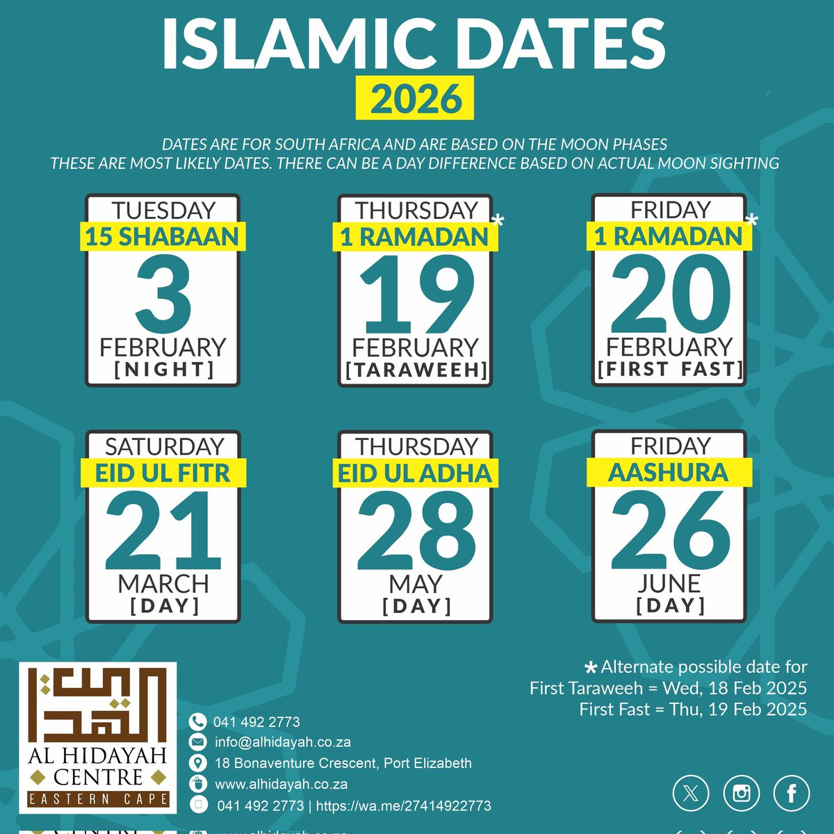 Islamic Focus (@Islamicfocus) / Posts / X with Islamic Calendar 2026 Cape Town