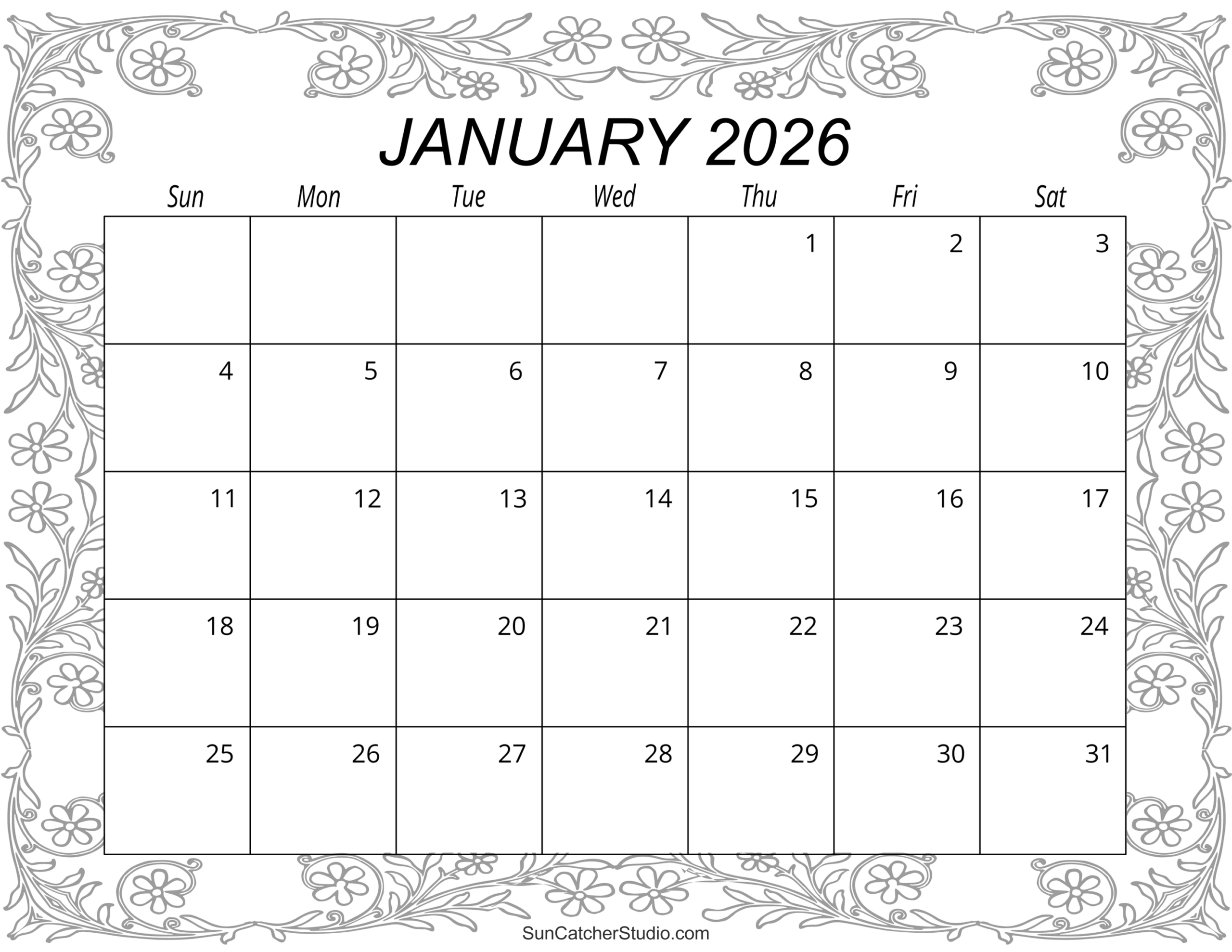 January 2026 Calendar (Free Printable) – Free Printables within January 2026 Calendar Printable Coloring Pages