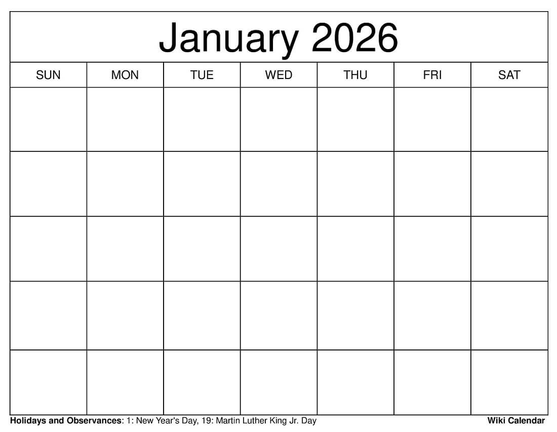 January 2026 Calendar - Printable Templates &amp;amp; More within Free Printable Printable January 2026 Calendar