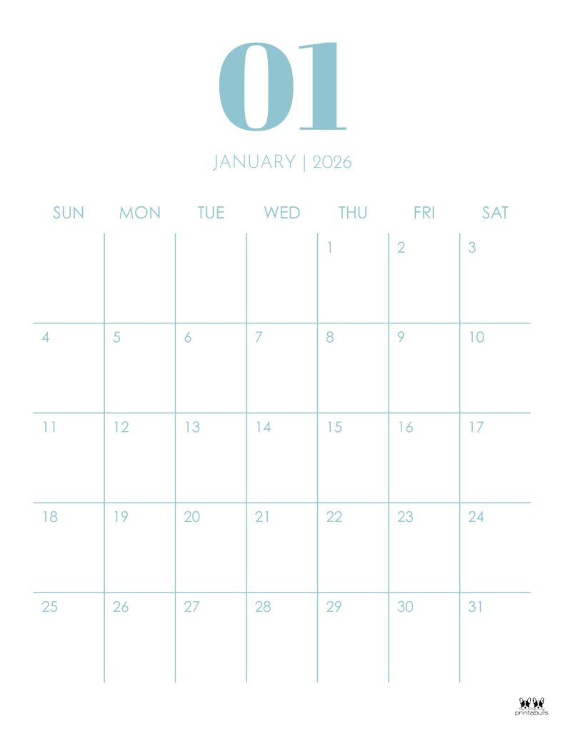 January 2026 Calendars - 123 Free Printables | Printabulls in January 2026 Calendar Printable Vertical