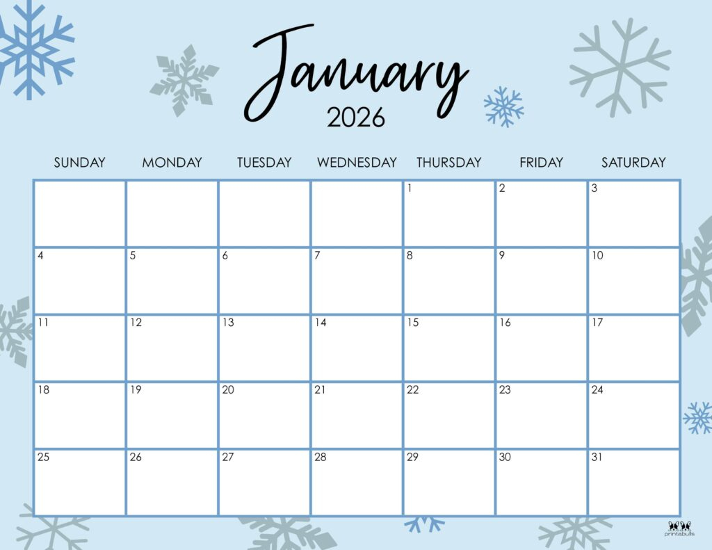 January 2026 Calendars - 123 Free Printables | Printabulls inside 2026 January Calendar With Holidays Printable