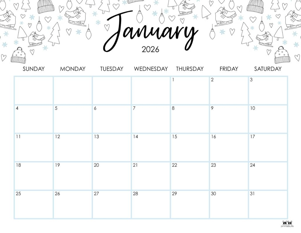 January 2026 Calendars - 123 Free Printables | Printabulls with regard to January 2026 Calendar Printable with Holidays