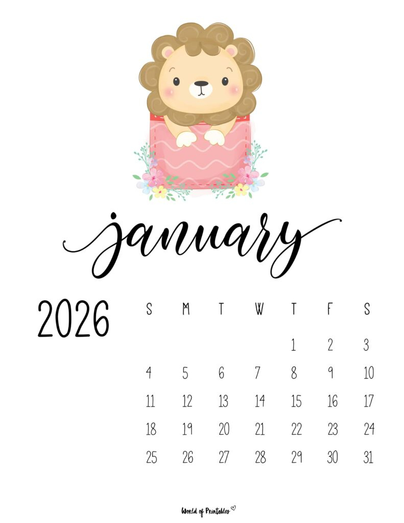 January 2026 Calendars - 200+ Free Printable Pdf Designs - World with Cute Printable January 2026 Calendar