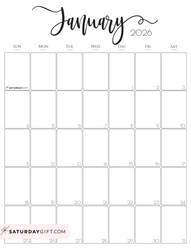 January 2026 Calendars - 23 Cute Free Printable Pdfssaturdaygift for Free Printable Printable January 2026 Calendar