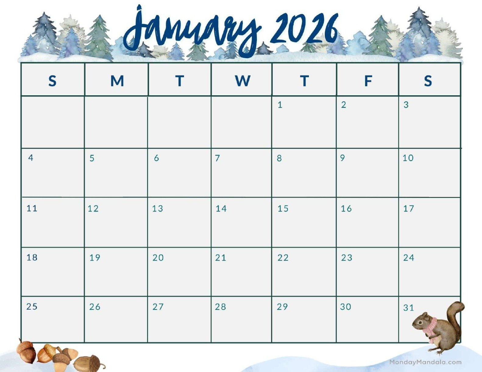 January 2026 Calendars (Free Pdf Printables) for Free Printable 2026 Coloring Pages Calendar January