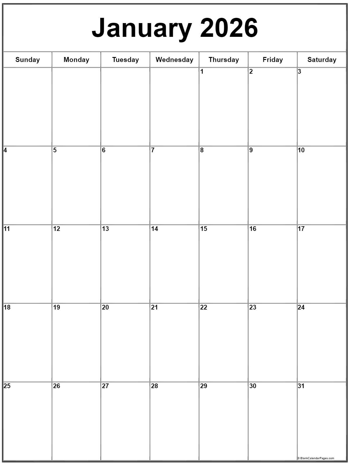 January 2026 Vertical Calendar | Portrait with regard to January 2026 Calendar Printable Portrait
