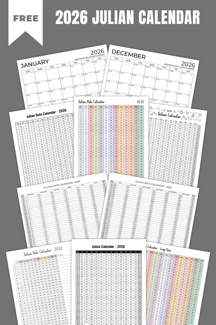 Julian Calendar 2026 | Free Pdf Printables in Free Printable Julian Calendar 2026