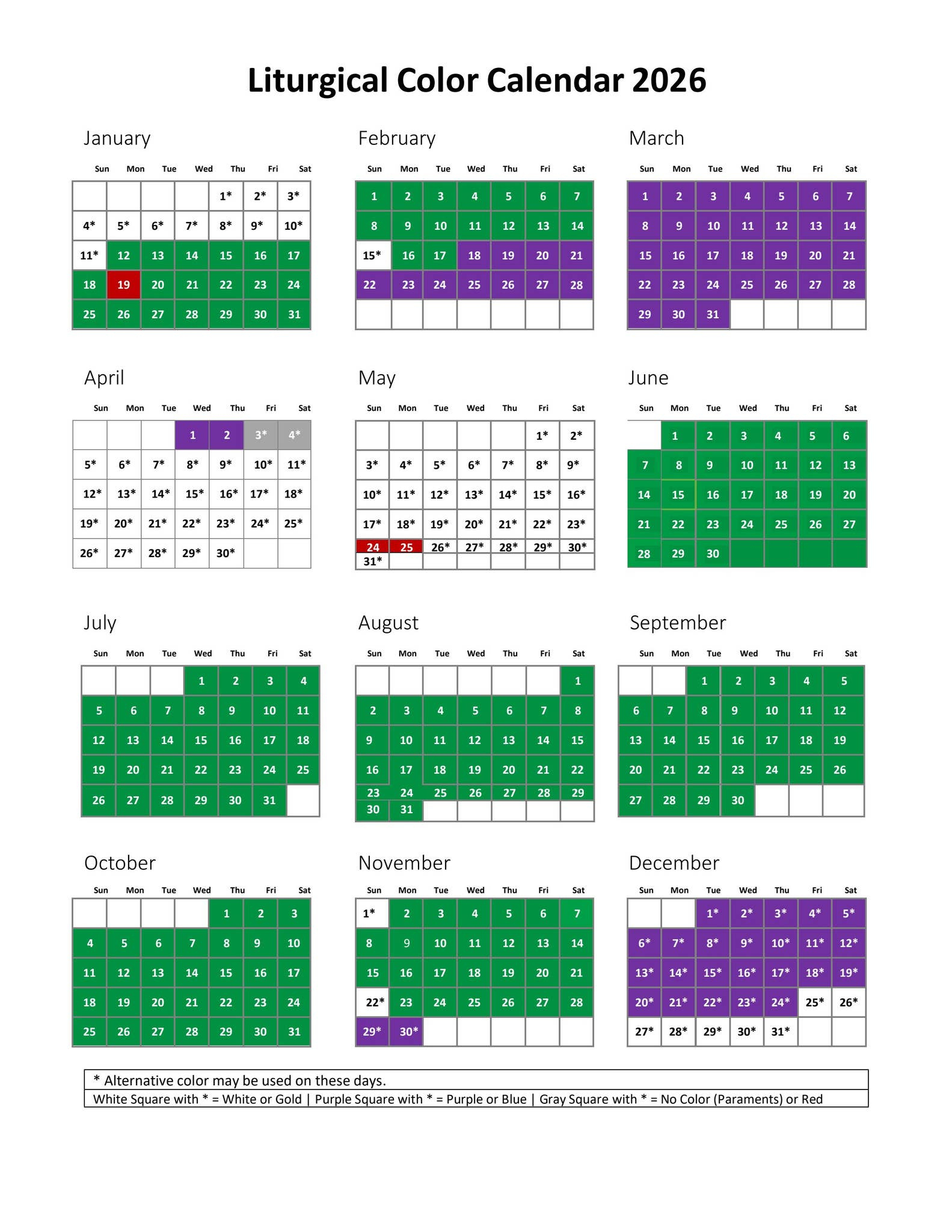 Liturgical Color Calendar 2026United Methodist Publishing with United Methodist Liturgical Calendar 2026