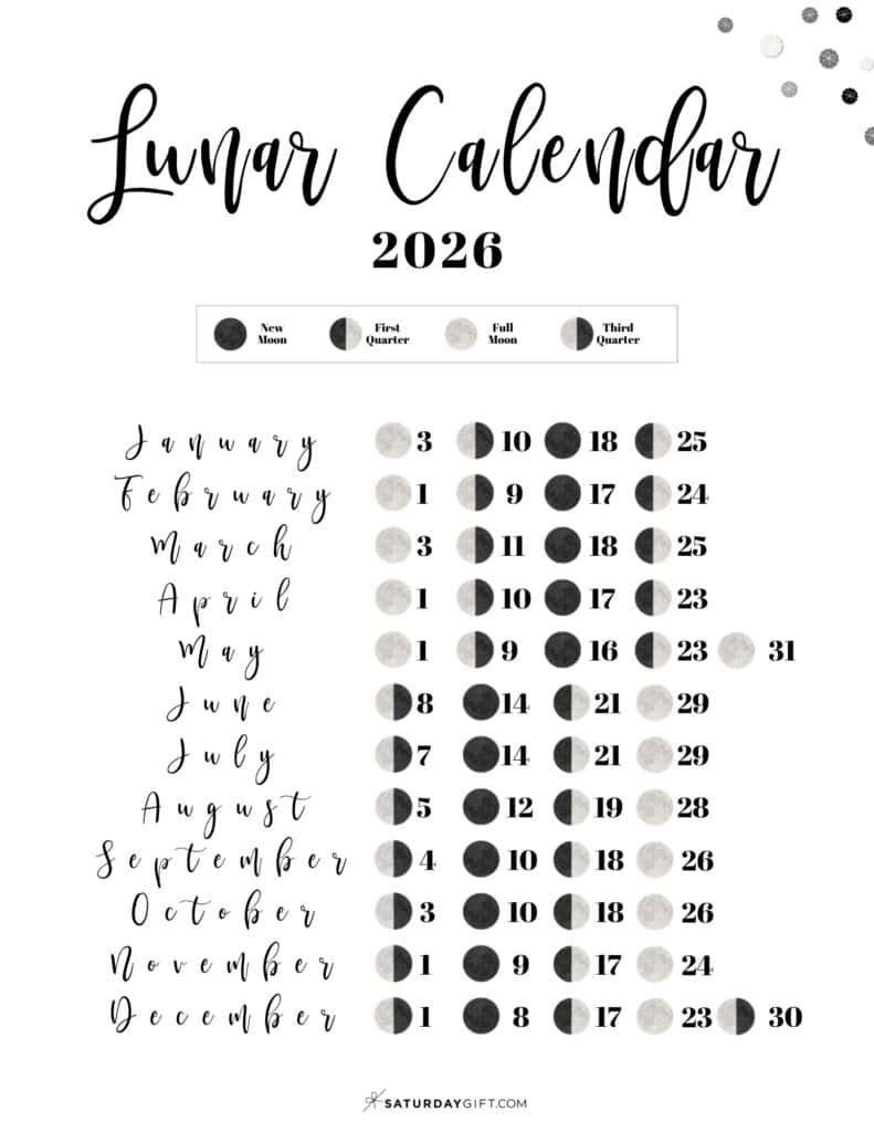 Lunar Calendar 2026 - 12 Moon Phase Calendar Printables intended for Moon Phase Calendar 2026 USA