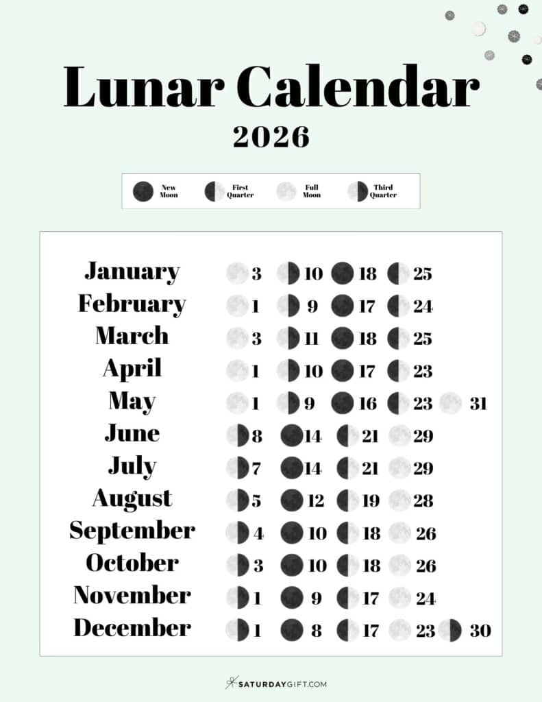 Lunar Calendar 2026 - 12 Moon Phase Calendar Printables pertaining to 2026 Full Moon Calendar Printable
