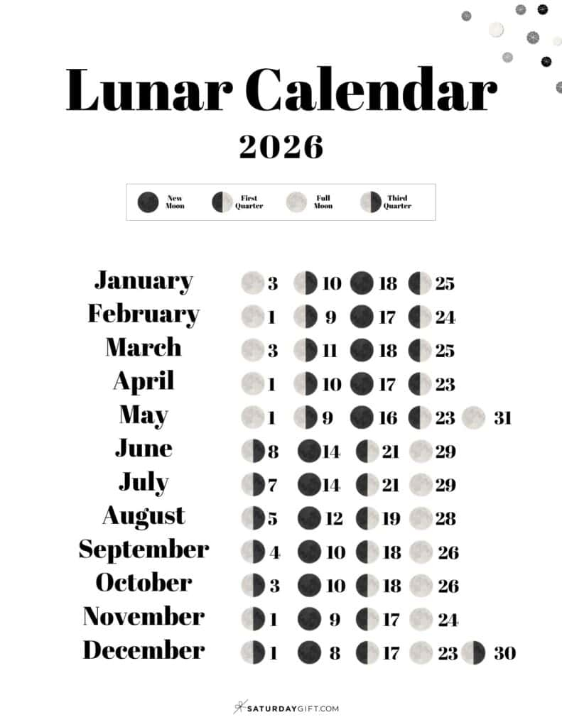 Lunar Calendar 2026 - 12 Moon Phase Calendar Printables within Full Moon Calendar January 2026