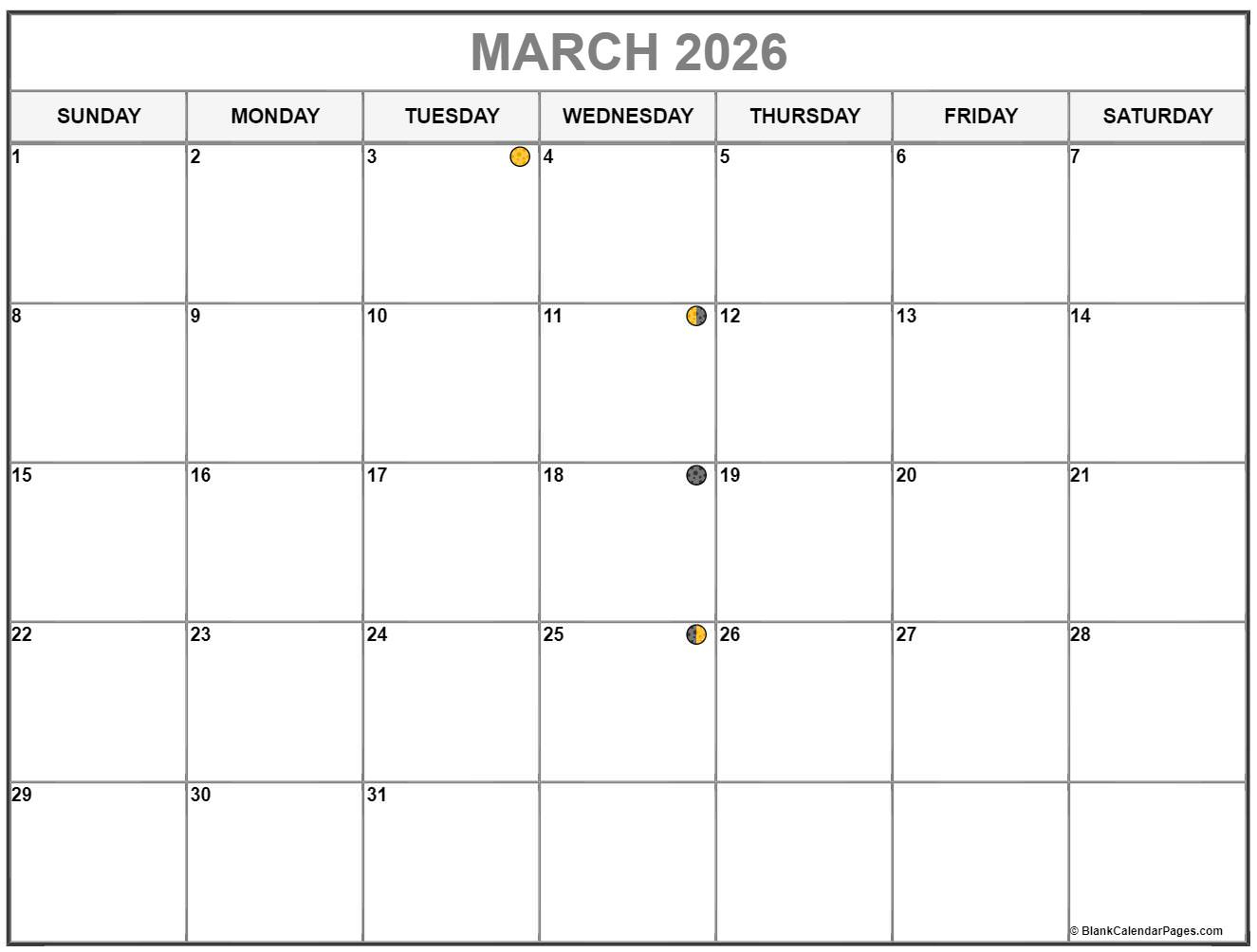 March 2026 Lunar Calendar | Moon Phase Calendar inside March 2026 Moon Phase Calendar
