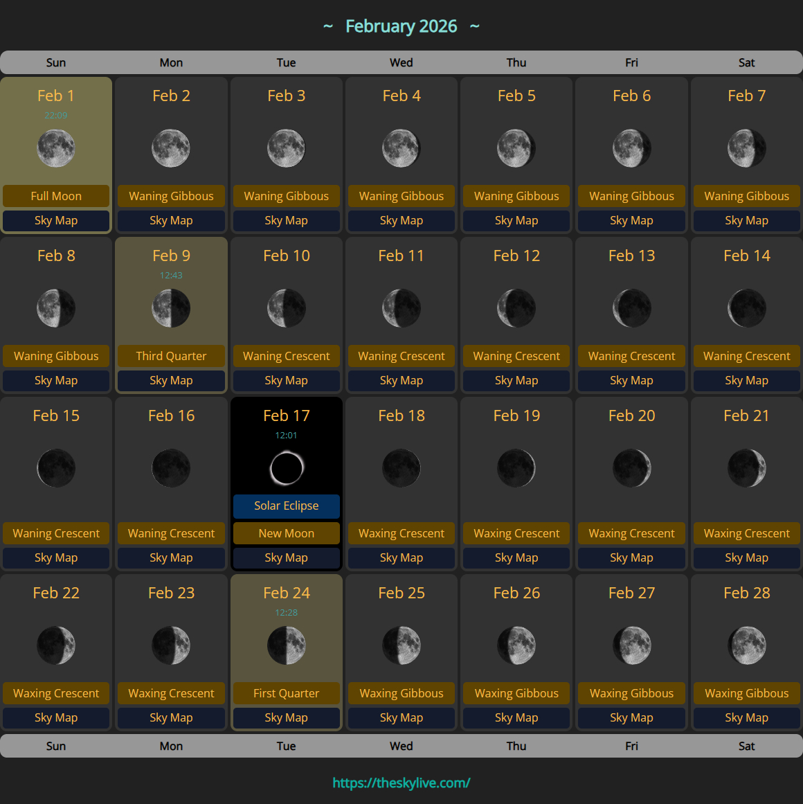 Moon Calendar: February 2026 | Theskylive within Full Moon Calendar 2026 February