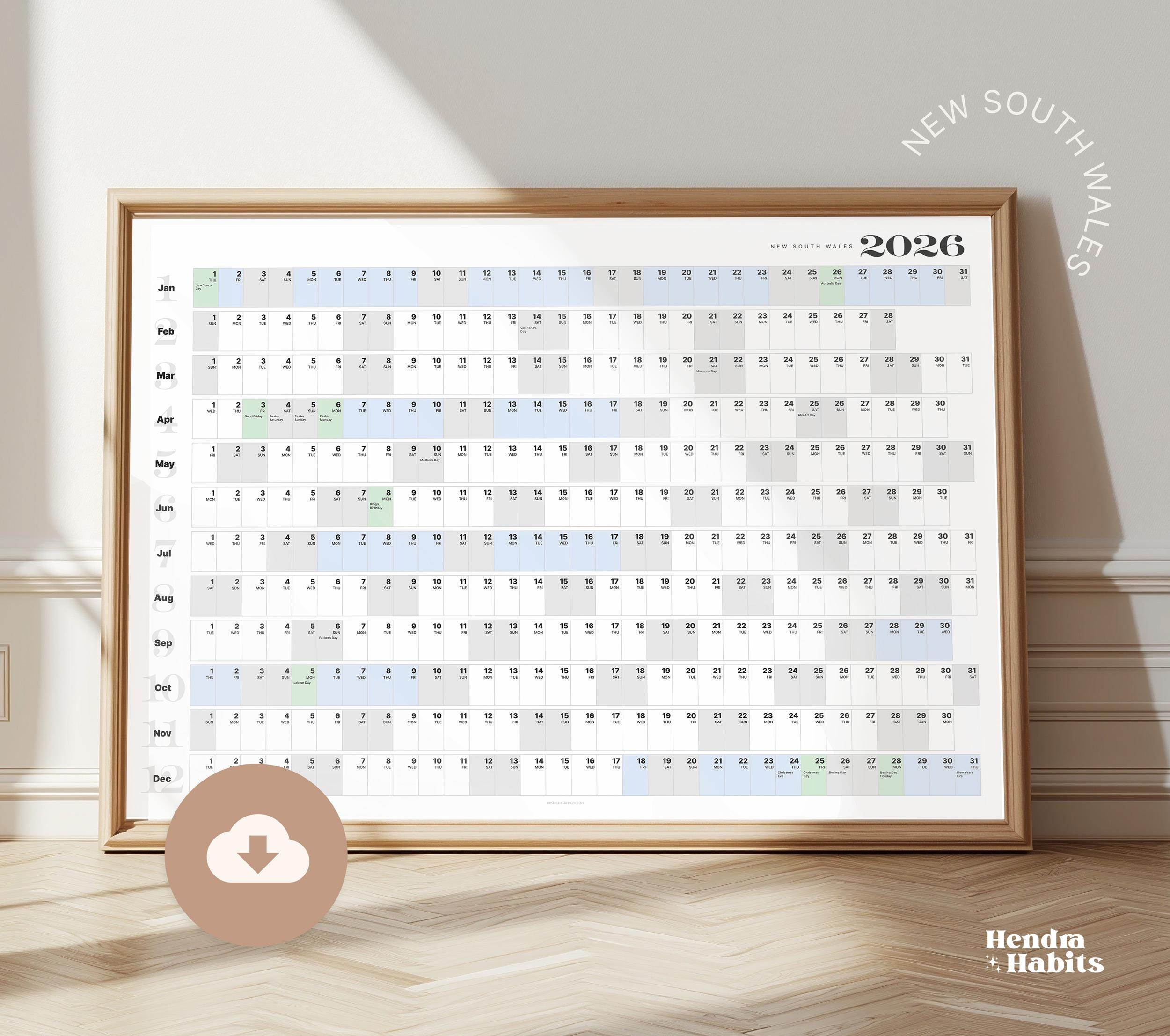 New South Wales, Australia Calendar 2026 | Wall Planner ~ Includes for NSW Catholic School Holidays 2026 Calendar