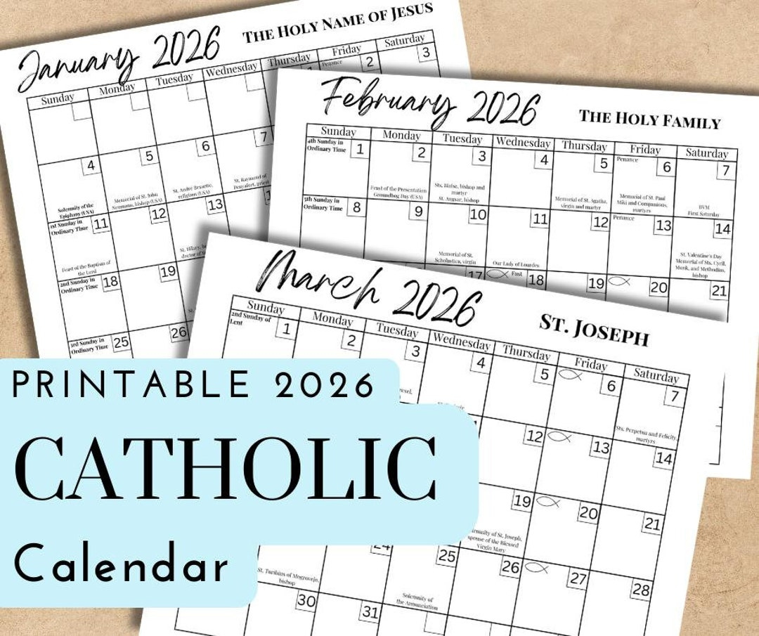 Printable 2026 Catholic Calendar | Liturgical Planner With Feast for Catholic Calendar 2026 Printable
