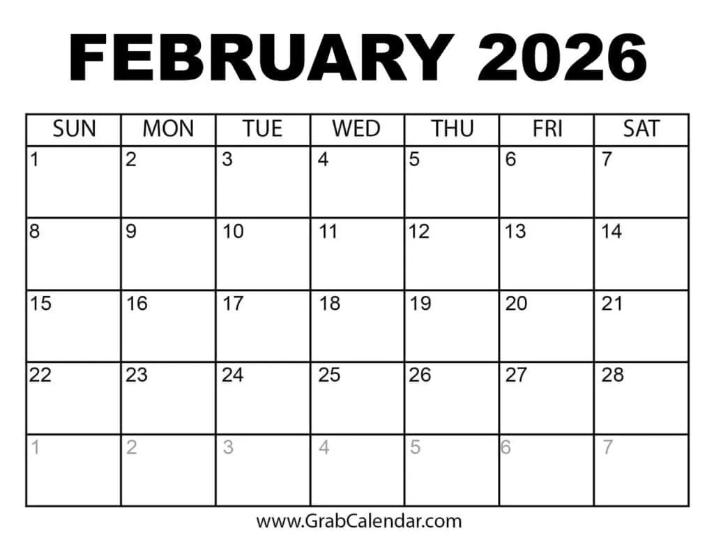 Printable February 2026 Calendar pertaining to National Day Calendar February 2026