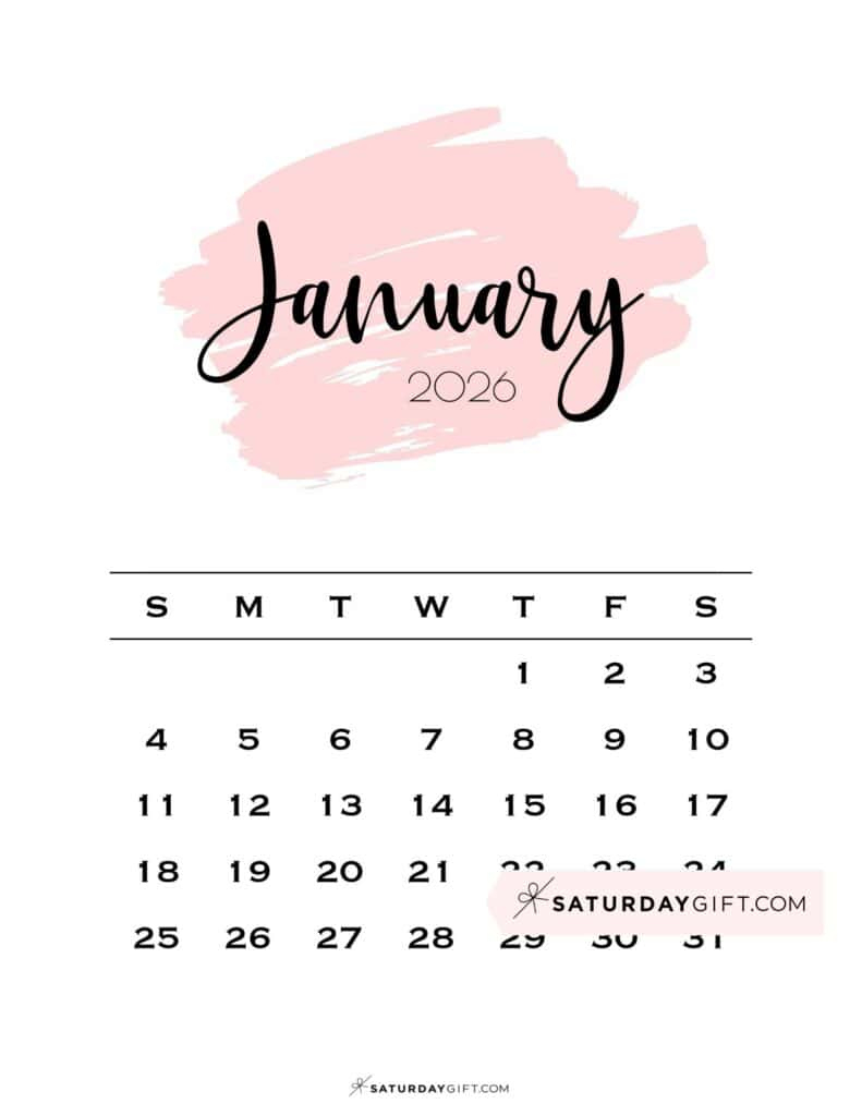 Printable Pink Calendars 2026 - Perfect For Home Office | Saturdaygift pertaining to January 2026 Calendar Printable Pink