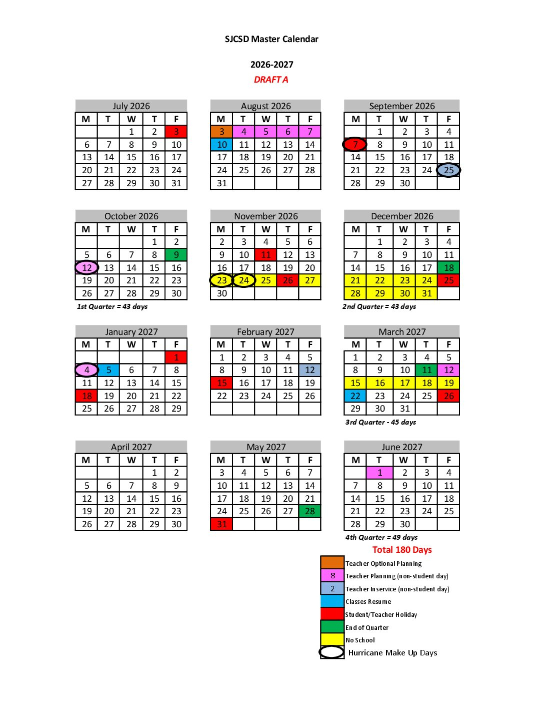 Proposed Calendars 2026-2028 – St. Johns County School District regarding HHH School Calendar 2026 - 2027