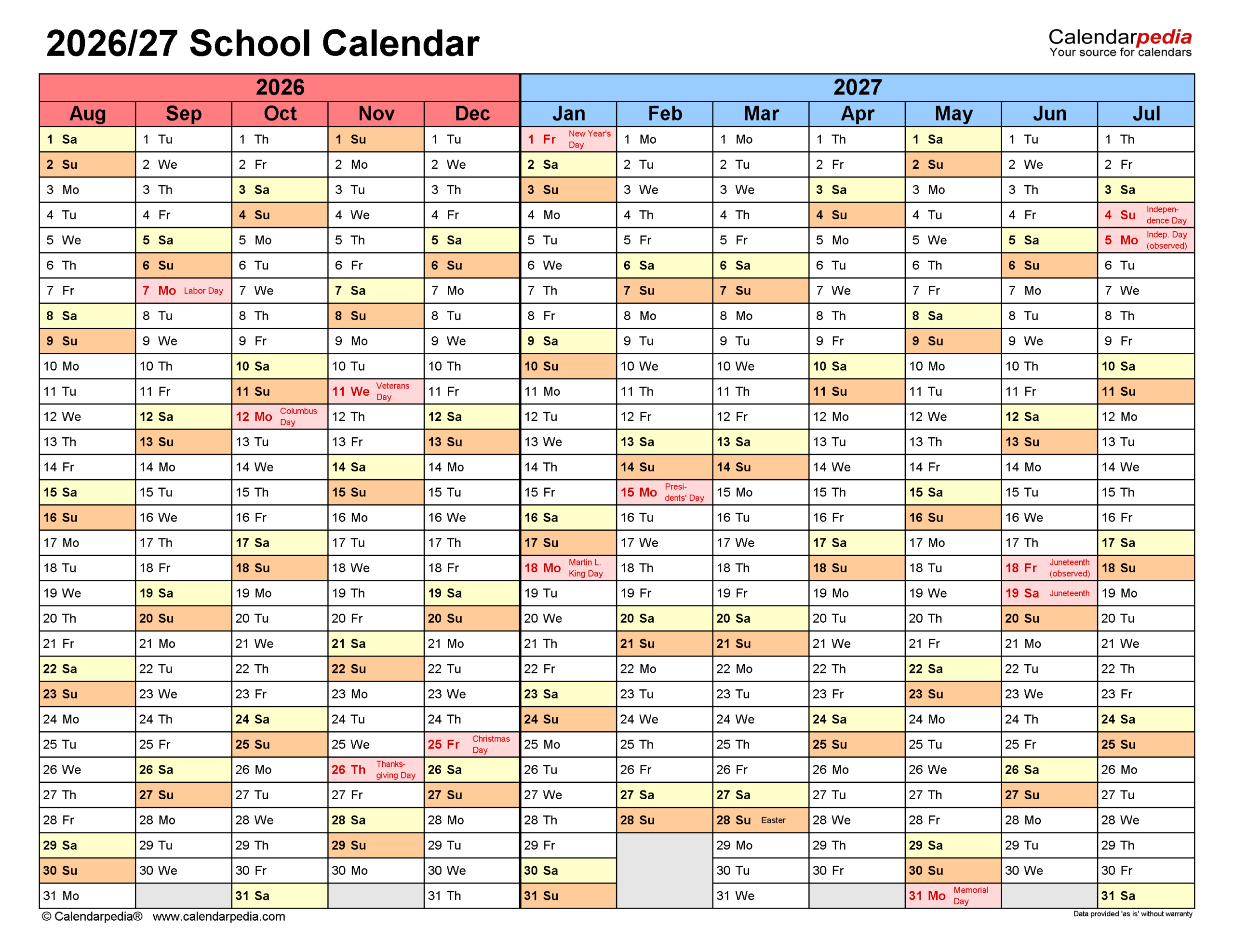 School Calendars 2026/2027 - Free Printable Pdf Templates inside Hhh School Calendar 2026 - 2027