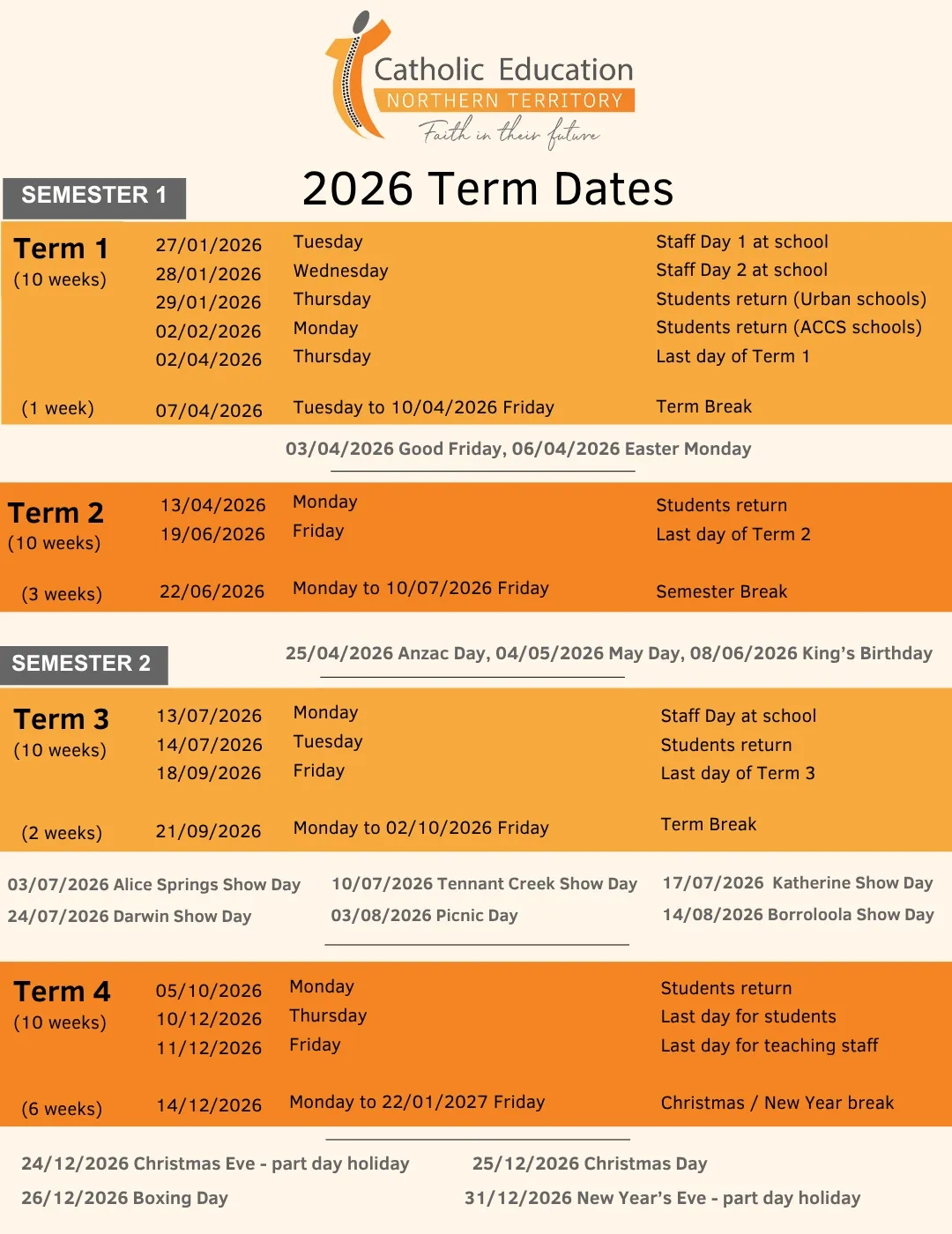 School Term Daschool Term Dates Northern Territory | Catholic within Catholic Education School Calendar 2026