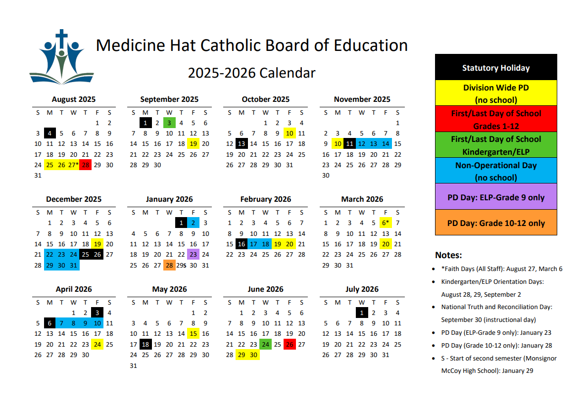 School Year Calendar 2025-2026 | Medicine Hat Catholic Board Of with regard to Catholic Education School Calendar 2026