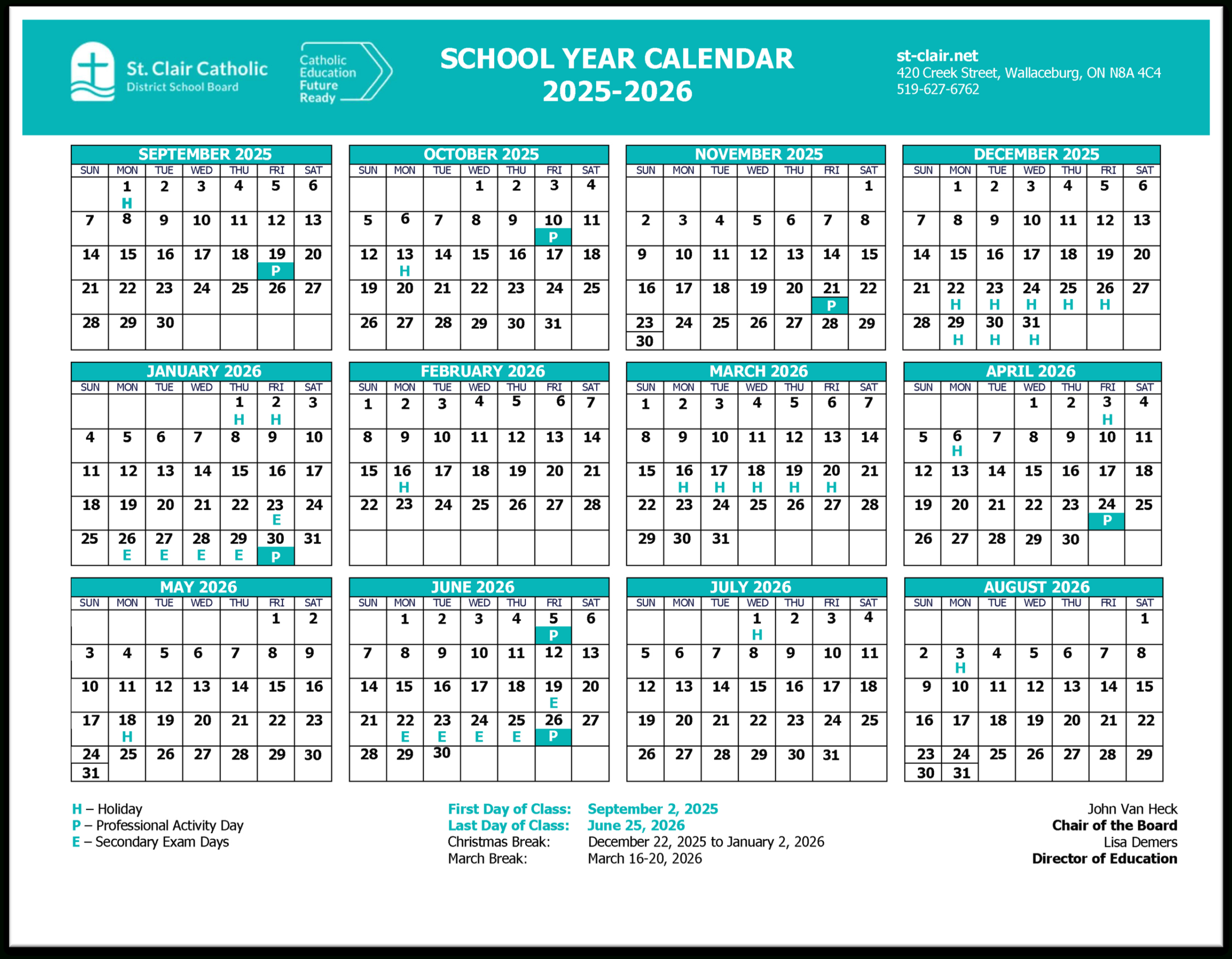 School Year Calendar - St. Clair Cds Board inside Catholic School Board Calendar 2026