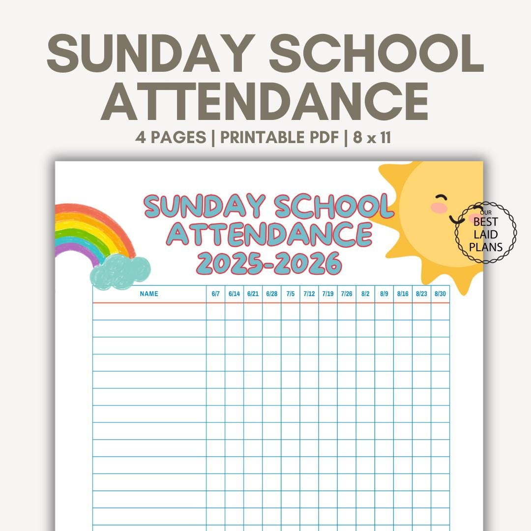 Sunday School Attendance Chart Printable Pdf, Sunday School for Sunday School Attendance 2026